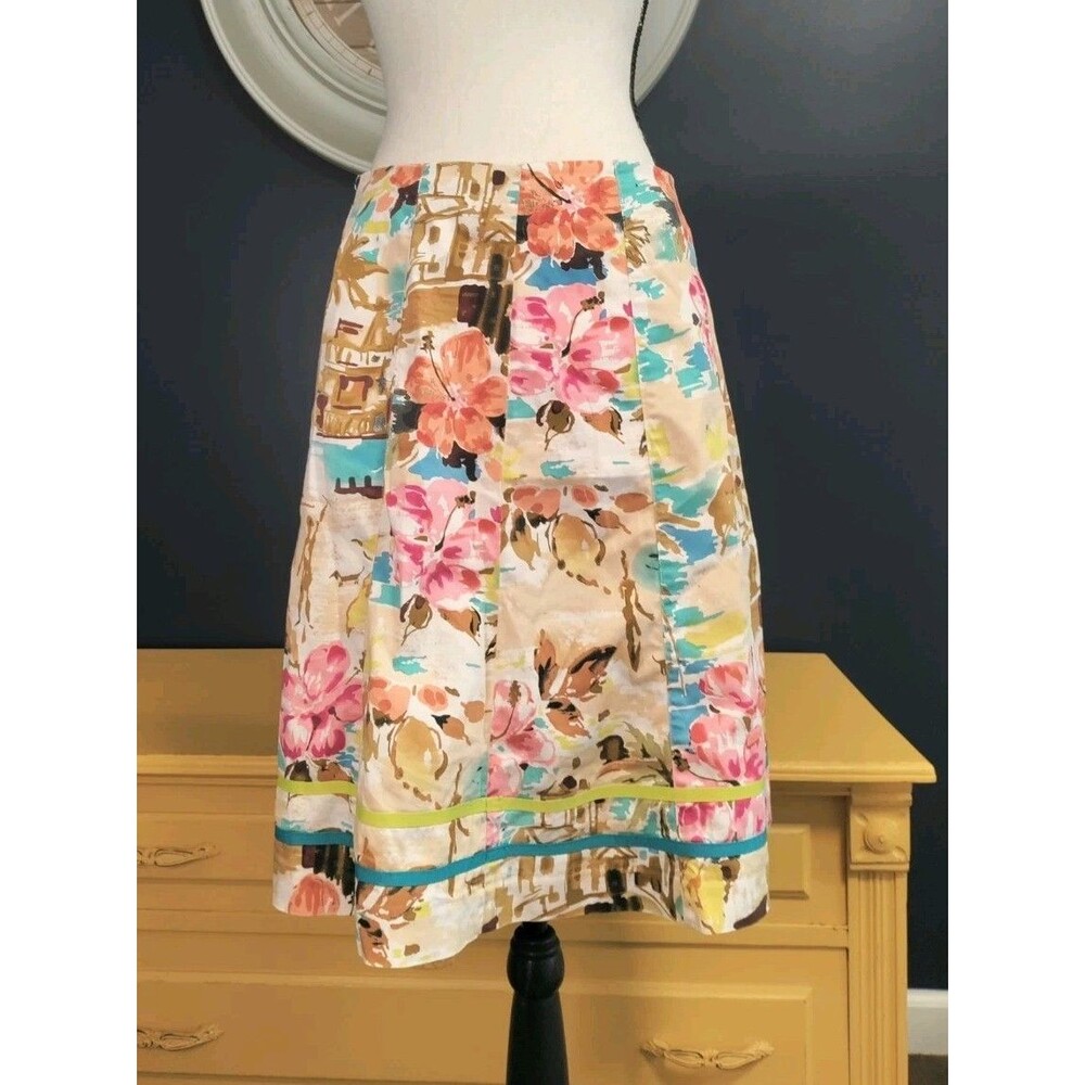 Midi Skirt Women's 10 Waist 32" Asymetrical Colorful Tropical Floral Hawaiian